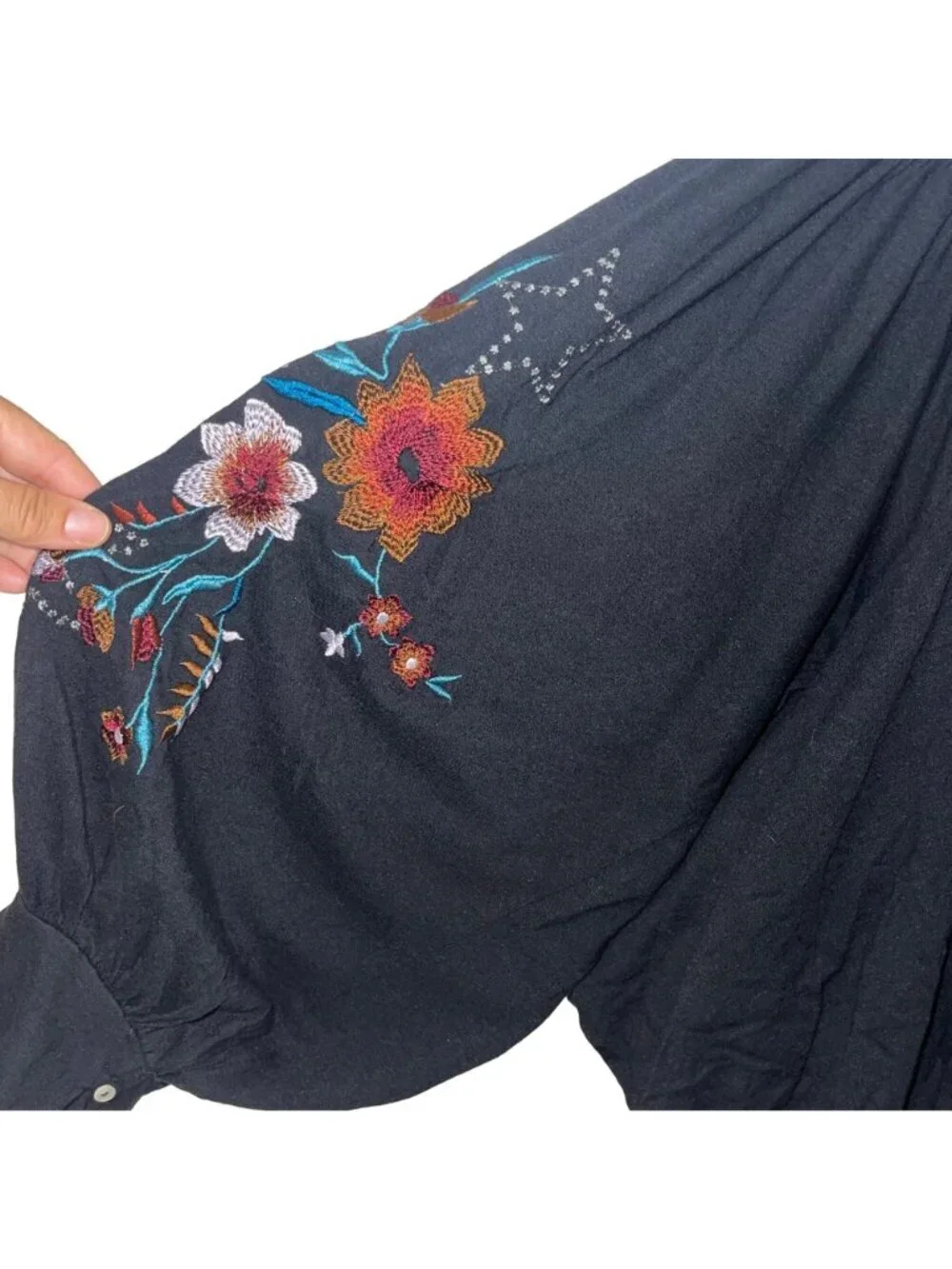 Free People Womens Lita Embroidered Top Size L Black Cut Out Bubble Hem New